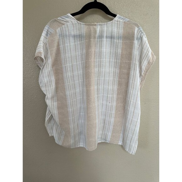 SOLD Grade & Gather womens white tan Blouse small short sleeve cotton po - Picture 8 of 9